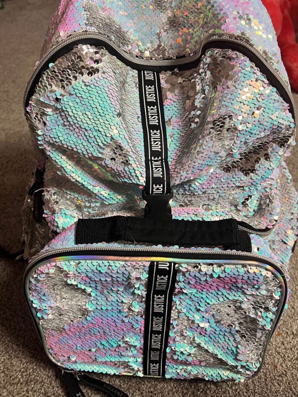 Justice Iridescent Sequin Backpack - Silver with Pink/Blue Shift